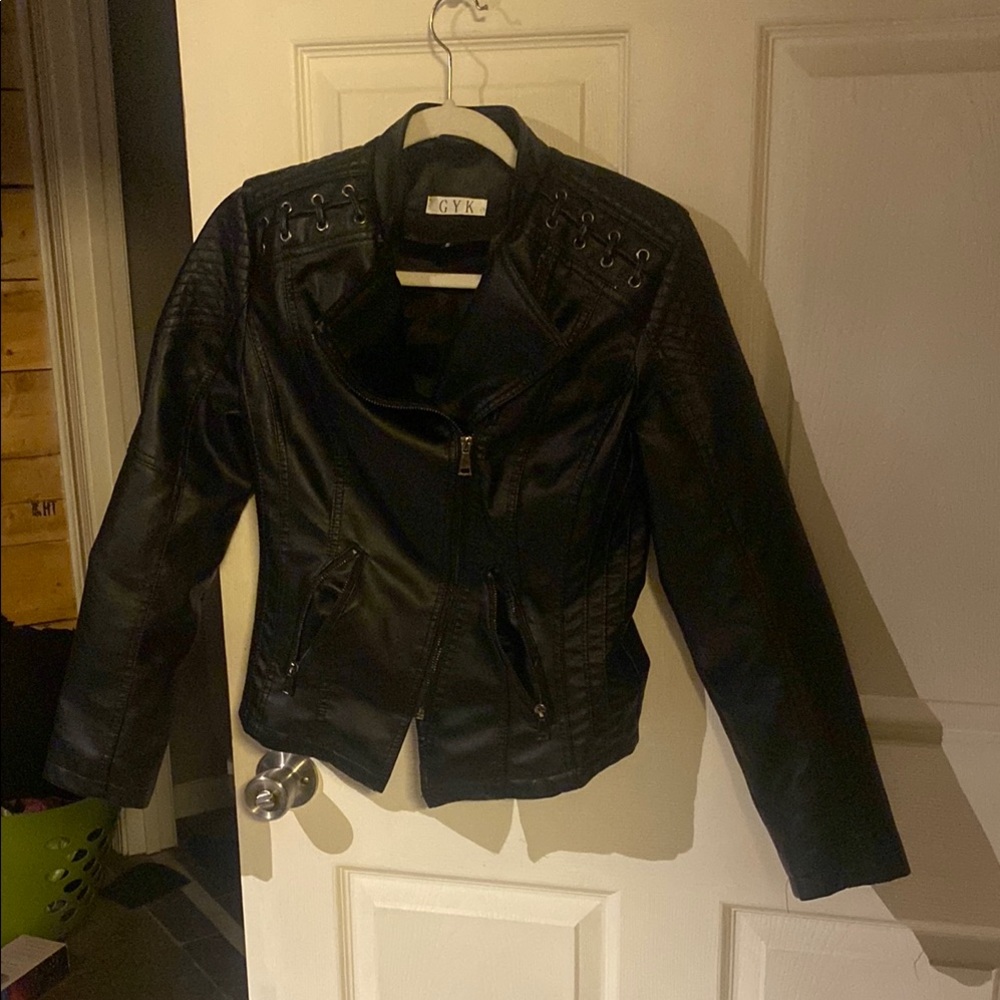 Black Leather Motorcycle Jacket with Asymmetrical Design